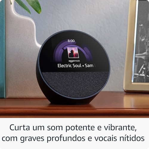 Novo Echo Spot com Alexa (2024) | Despertador inteligente com som vibrante | Cor Preta