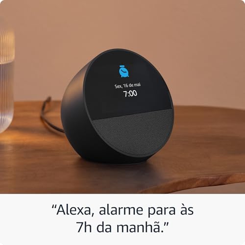 Novo Echo Spot com Alexa (2024) | Despertador inteligente com som vibrante | Cor Preta