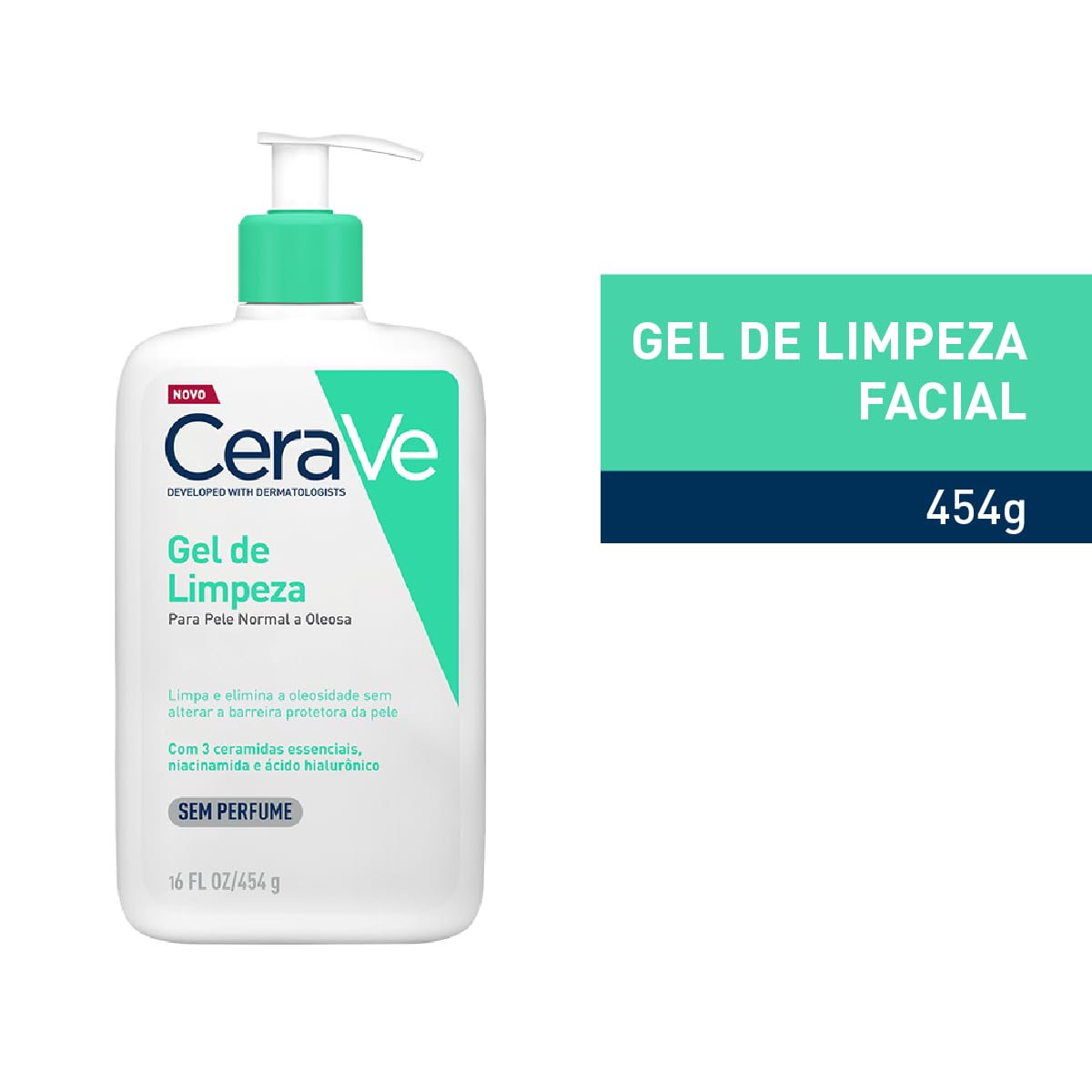 CeraVe, Gel de Limpeza Facial para pele oleosa, com Ácido Hialurônico e Niacinamida, 454g