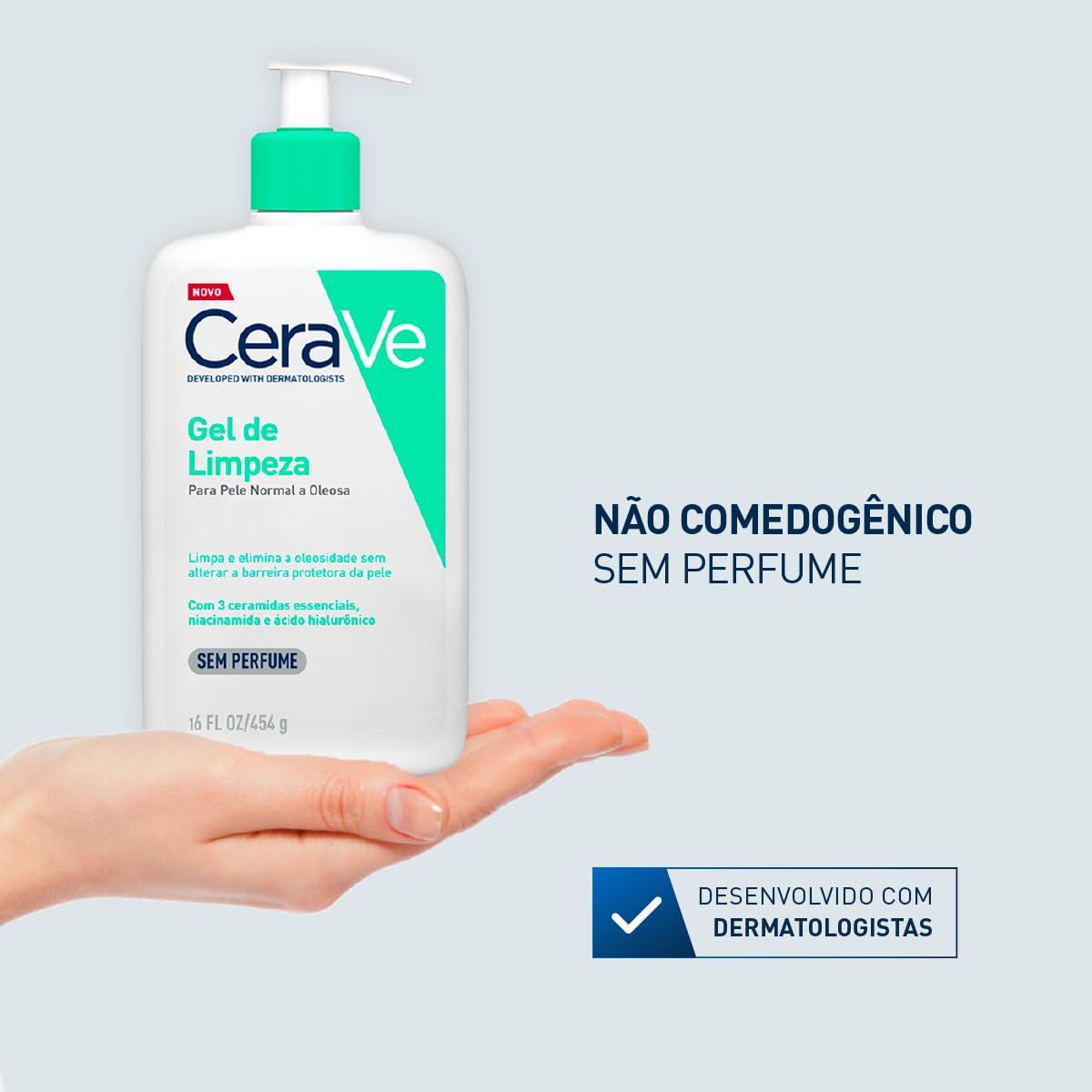 CeraVe, Gel de Limpeza Facial para pele oleosa, com Ácido Hialurônico e Niacinamida, 454g