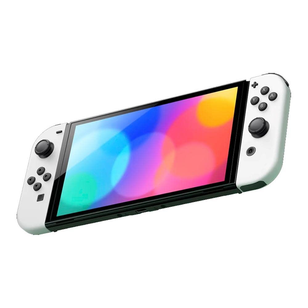 Nintendo, Console, Nintendo Switch OLED, Nacional, Portátil e Doméstico, Tela de 7 Polegadas, Bateria de até 9 Horas, 64GB de Armazenamento, Porta LAN Integrada, Áudio Aprimorado, Inclui Joy-Con com Suporte e Alças, Branco