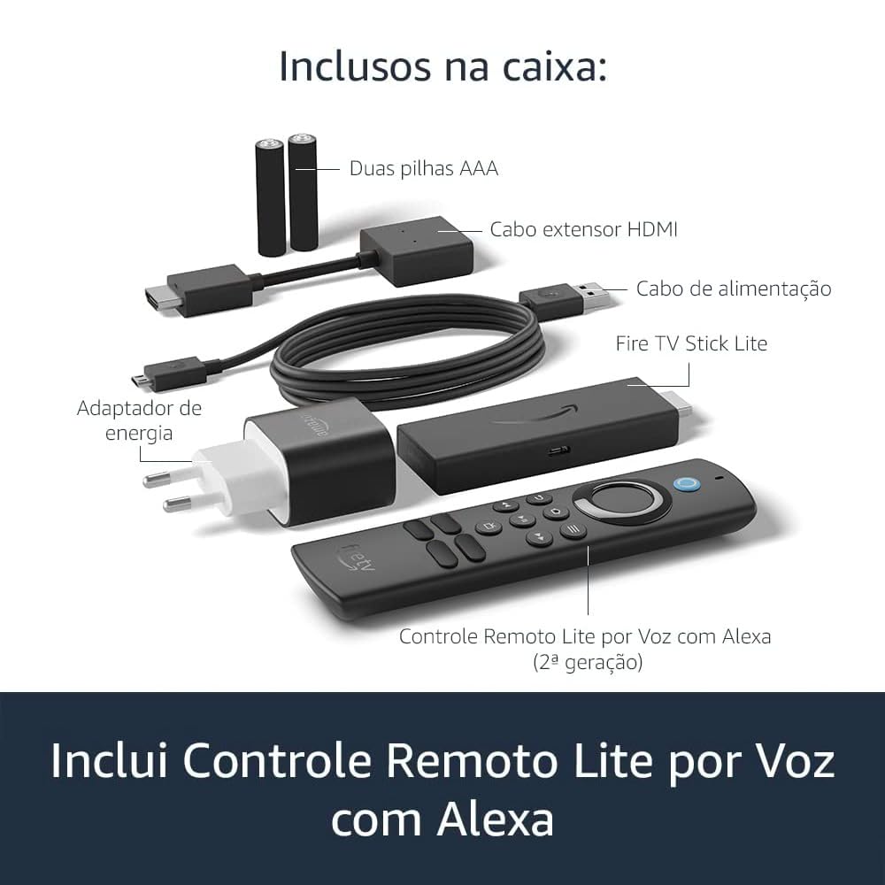 Fire TV Stick Lite | Streaming em Full HD com Alexa | Com Controle Remoto Lite por Voz com Alexa (sem controles de TV)