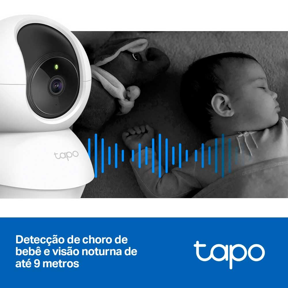 Camera de Segurança Wi-Fi 360º, 1080p Full HD TP-Link Tapo C200, Visão Noturna, Audio de duas vias, Detecção de Movimentos, Trabalha com Alexa, 512G de Armazenamento Local, Armazenamento na Nuvem