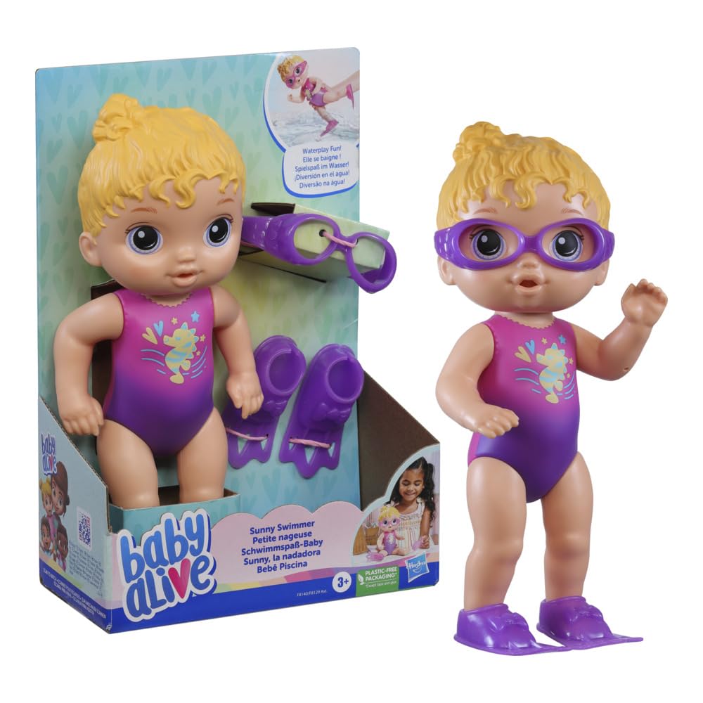 Baby Alive Boneca Sunny Swimmer - Cabelos Loiros Boneca de 25 cm em plástico com acessórios - Brinquedo para meninas e meninos a partir de 3 anos