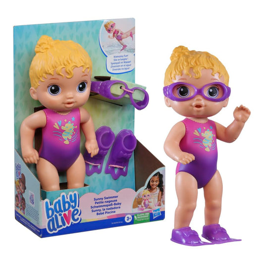 Baby Alive Boneca Sunny Swimmer - Cabelos Loiros Boneca de 25 cm em plástico com acessórios - Brinquedo para meninas e meninos a partir de 3 anos