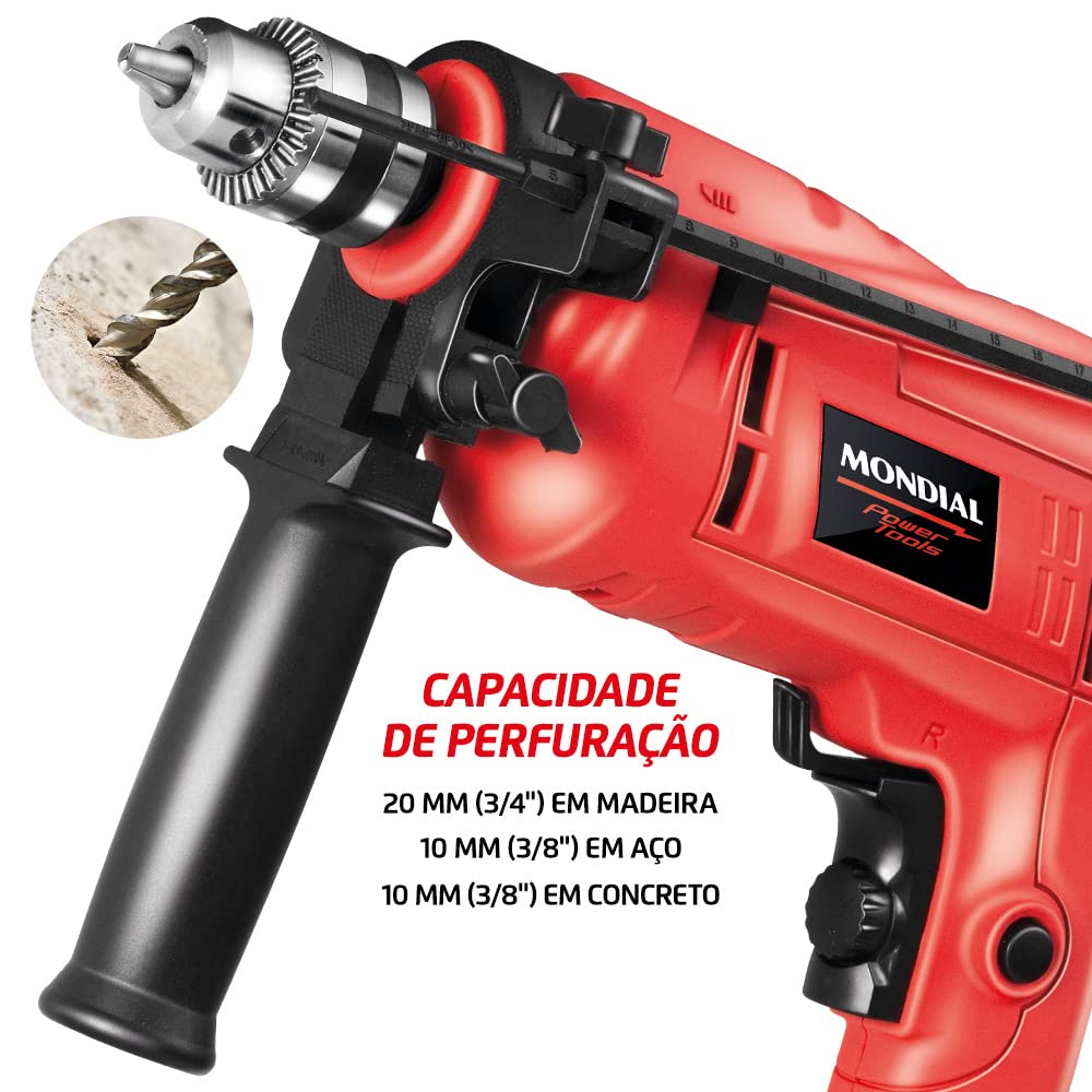 Furadeira de Impacto com Maleta, Mondial, Vermelho, 650W, 110V - NFFI-07M