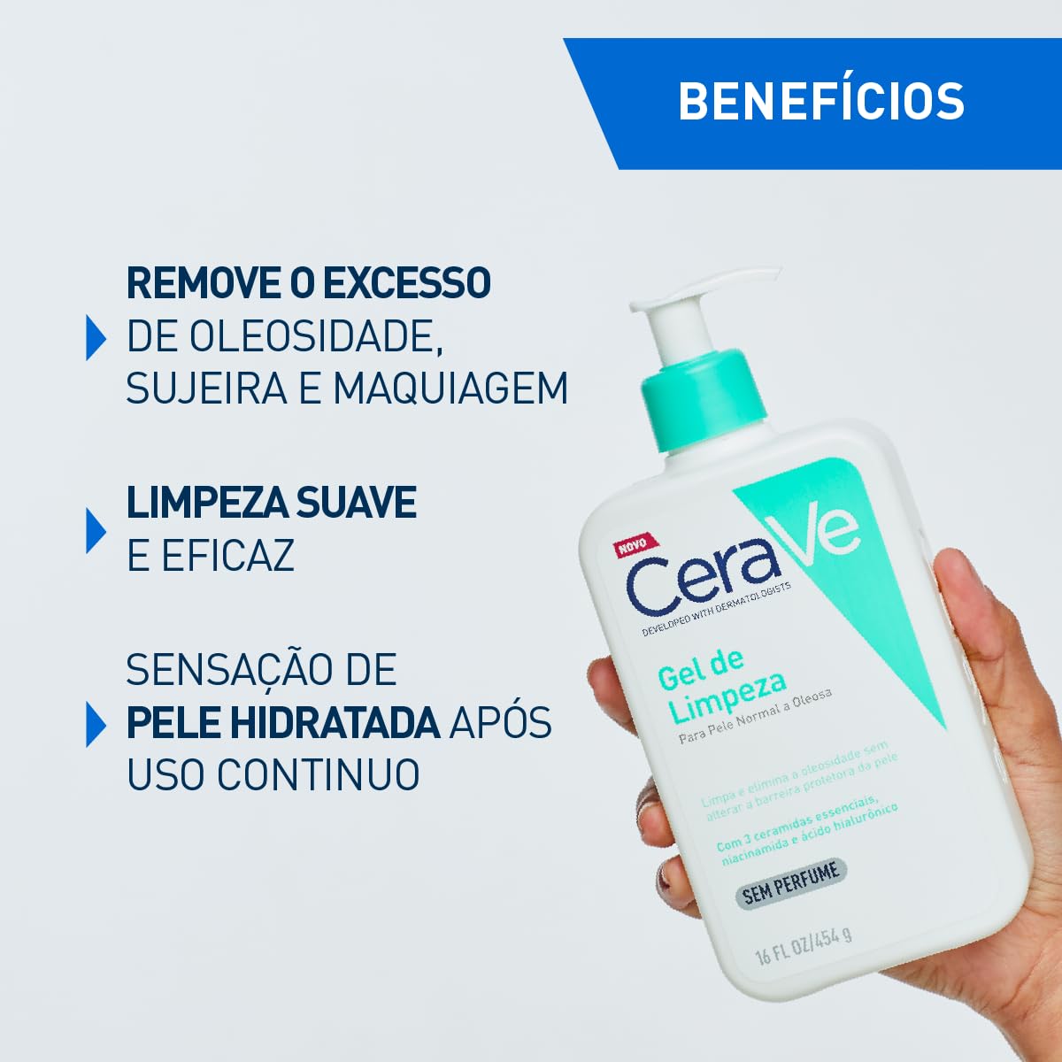 CeraVe, Gel de Limpeza Facial para pele oleosa, com Ácido Hialurônico e Niacinamida, 454g