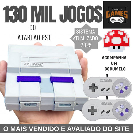 Mini Console Retro Super Nintendo com 130 mil jogos + 2 Controles Super 3D Games