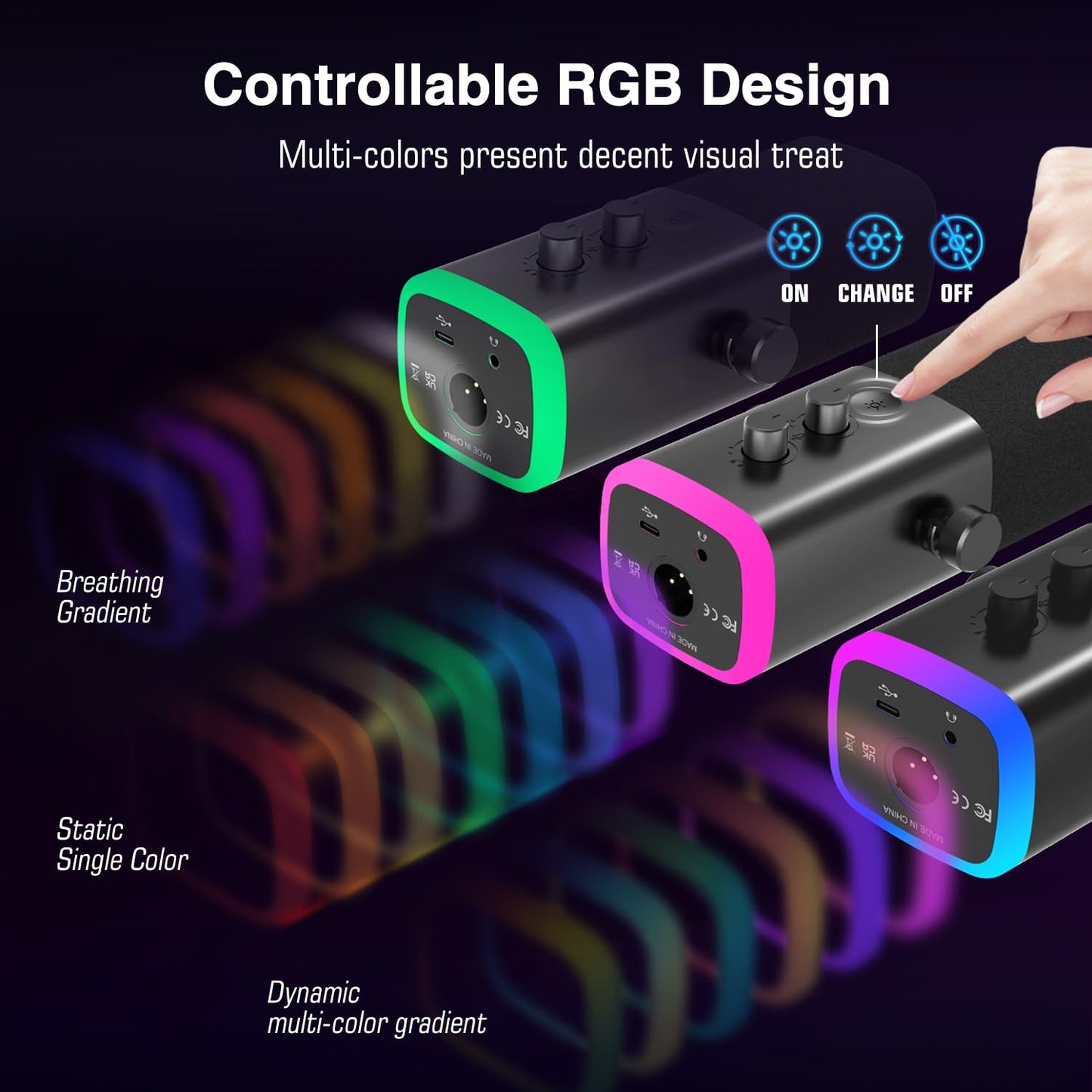 FIFINE Microfone dinâmico XLR/USB para gravação podcast,mic streaming para PC computador e jogos com luz RGB,botão mudo,conector para fones ouvido,suporte de mesa,mic vocal para YouTube-AM8 Preto