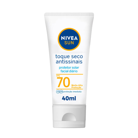 NIVEA SUN Protetor Solar Facial Toque Seco Antissinais FPS 70 40ml - Com muito alta proteção contra raios UVA/UVB, controla o brilho e previne o envelhecimento precoce, com toque seco e textura não oleosa