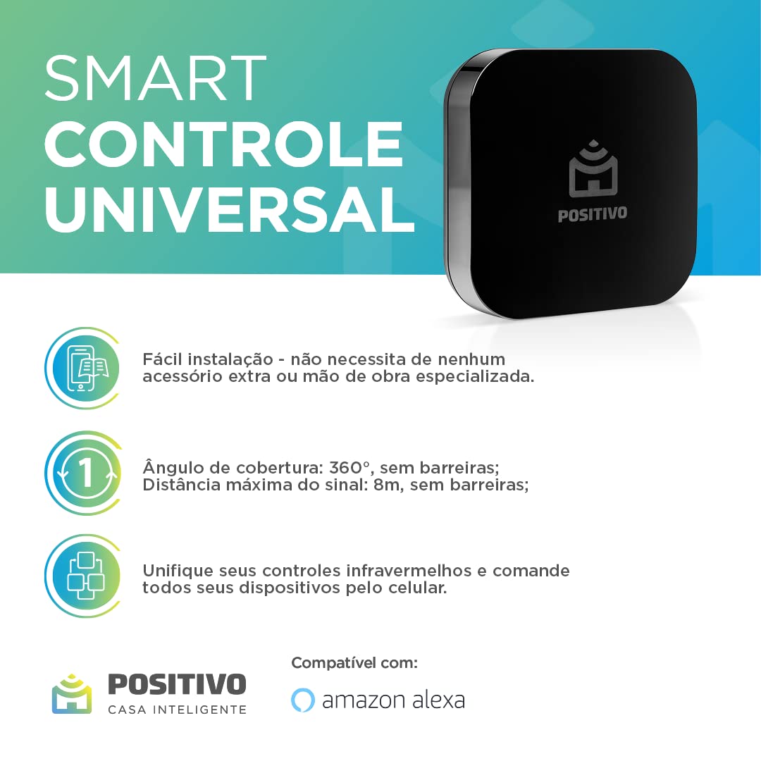 Smart Controle Universal Wi-Fi Positivo Casa Inteligente, All-in-One, Controle Pelo Celular ou Comando de Voz, Infravermelho, Rede 2.4 GHz, Bivolt – Compatível com Alexa