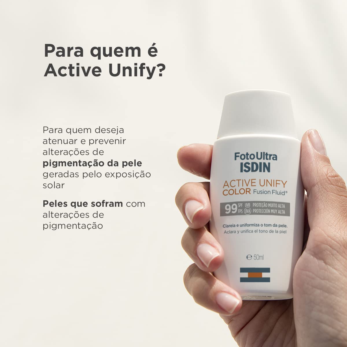 ISDIN Protetor Solar E Clareador Facial Active Unify Com Cor Fps 99 - 50Ml