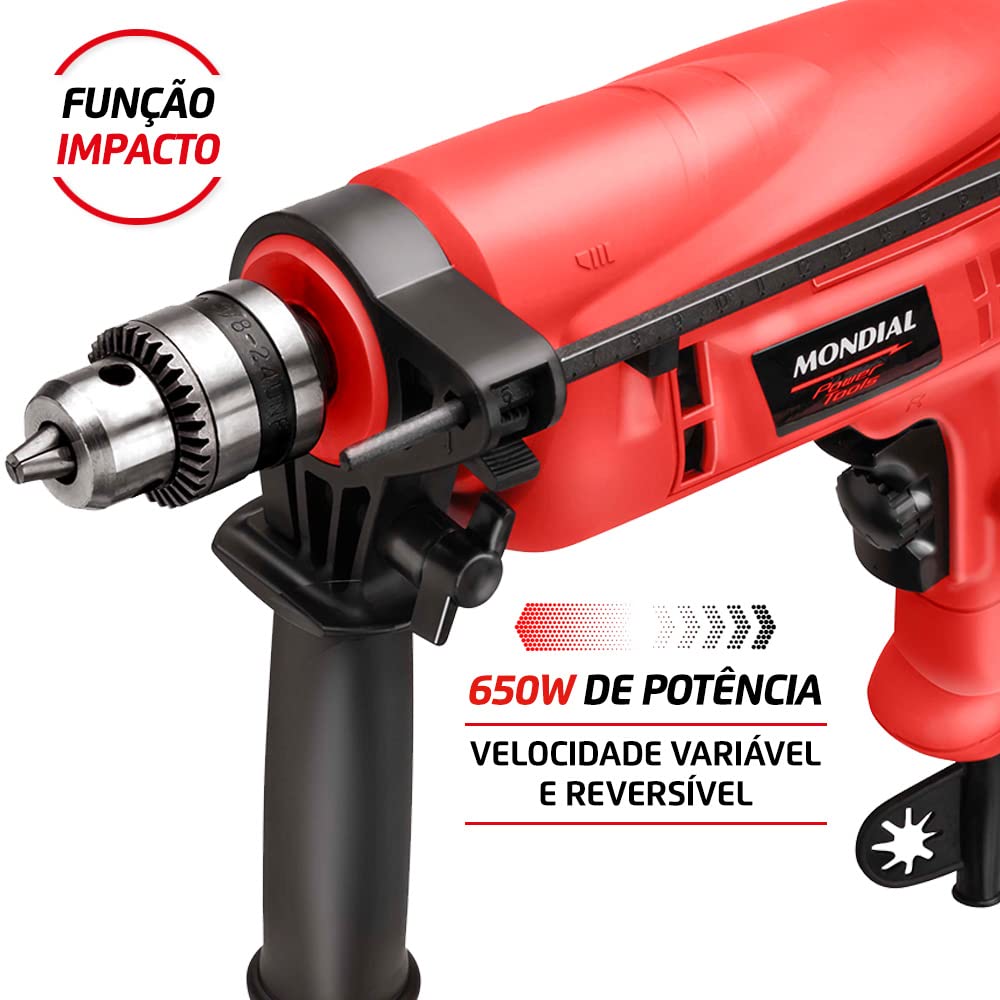 Furadeira de Impacto com Maleta, Mondial, Vermelho, 650W, 110V - NFFI-07M