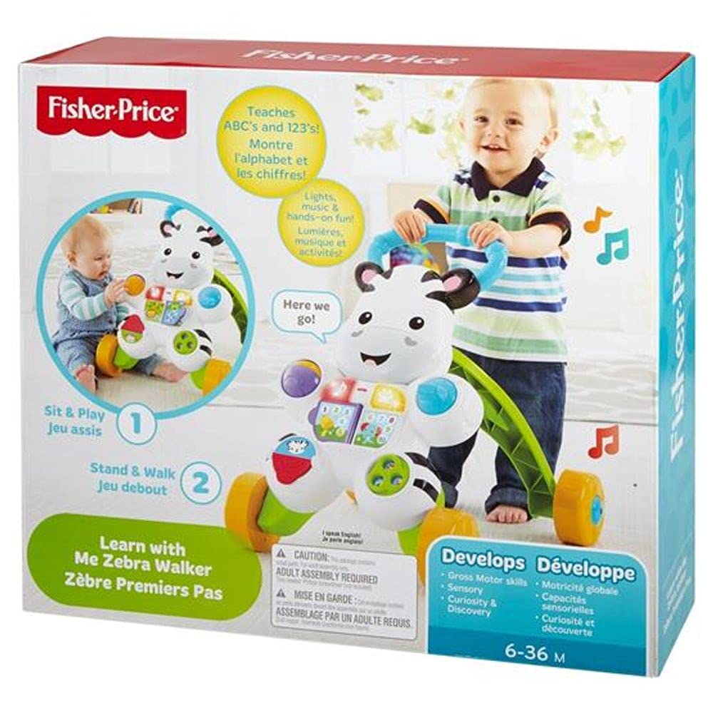 FISHER-PRICE, Andador e Apoiador para bebês, Formato Zebra, Com Sons Educativo, a partir de 6 meses