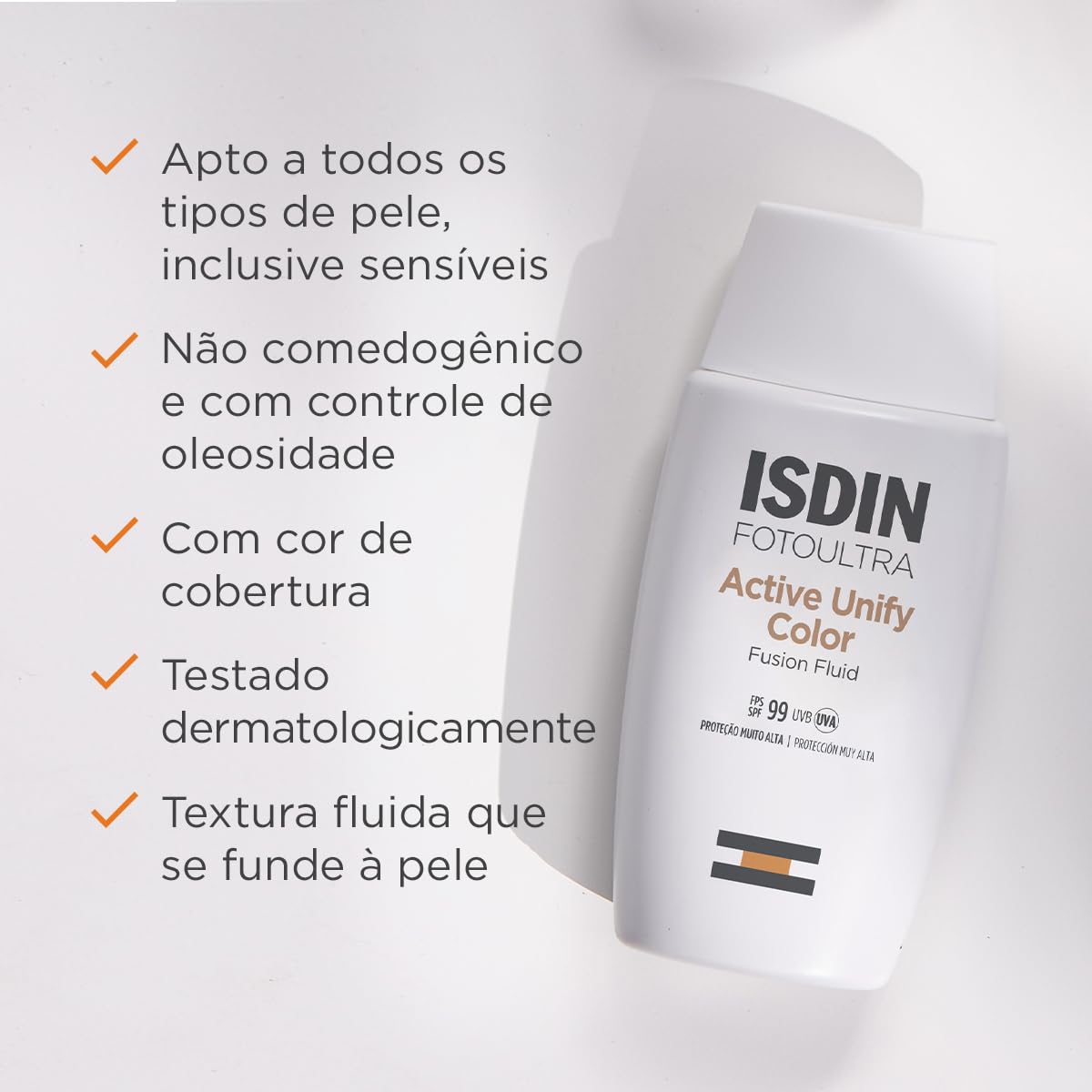 ISDIN Protetor Solar E Clareador Facial Active Unify Com Cor Fps 99 - 50Ml