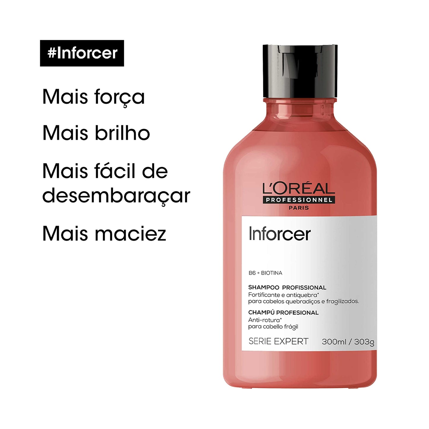 L'Oréal Professionnel Shampoo Antiquebra Inforcer, Protege, Previne Quebras e Adiciona Suavidade, Para cabelos fracos, frágeis e danificados, Com Biotina, 300ml