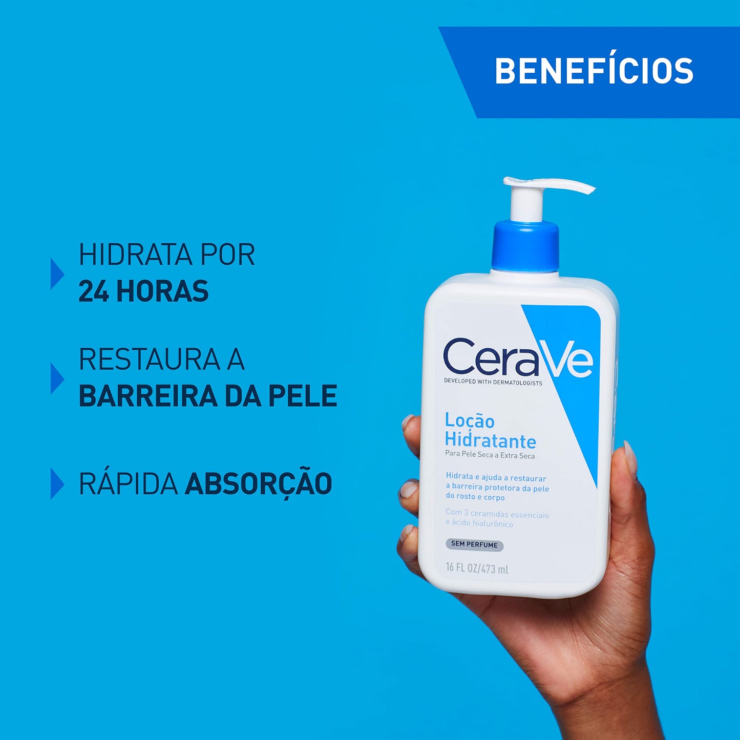 CeraVe, Loção Hidratante Corporal, com textura Fluida e Ácido Hialurônico, 473ml