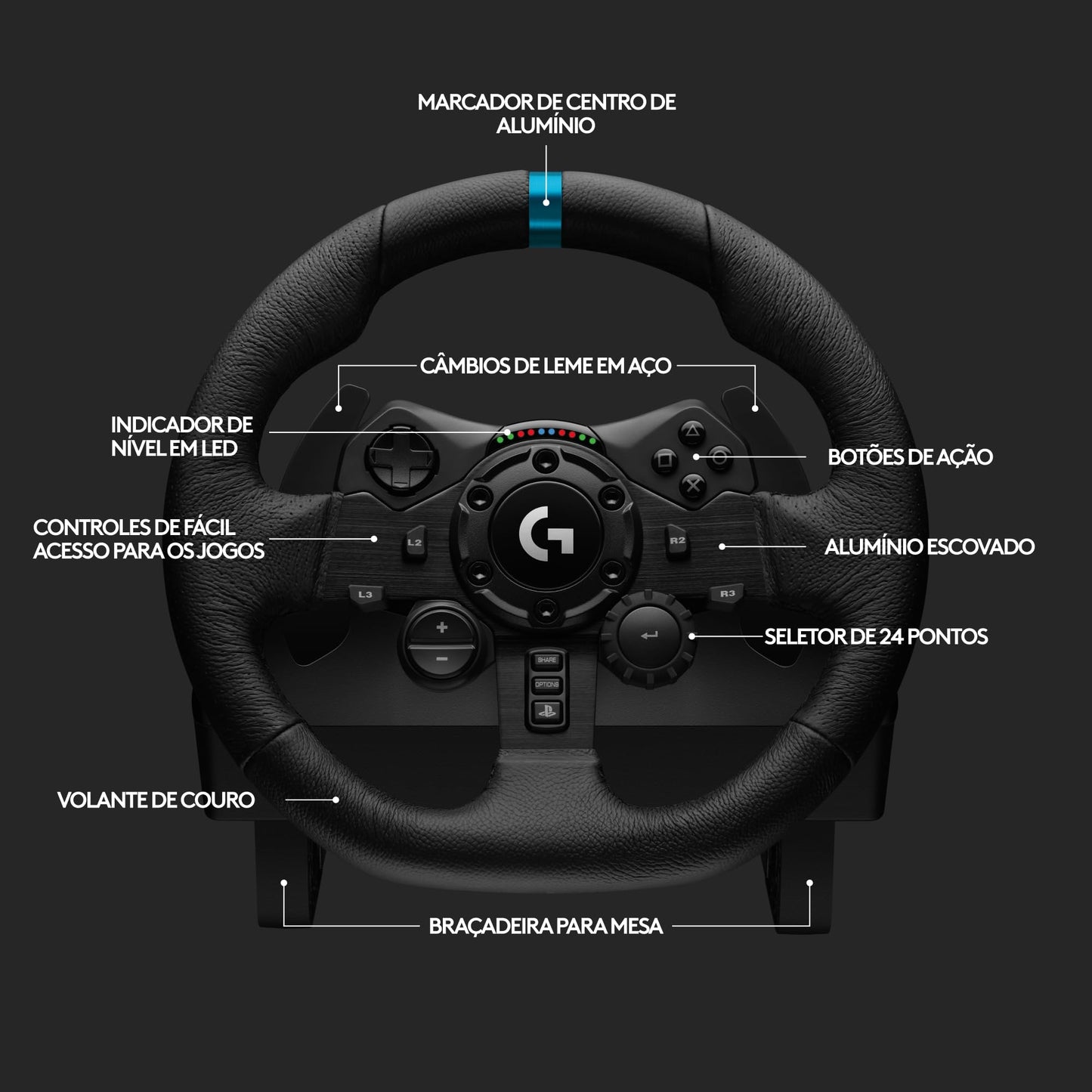 Volante Logitech G29 Driving Force e Pedais com Force Feedback para PS5, PS4, PS3 e PC