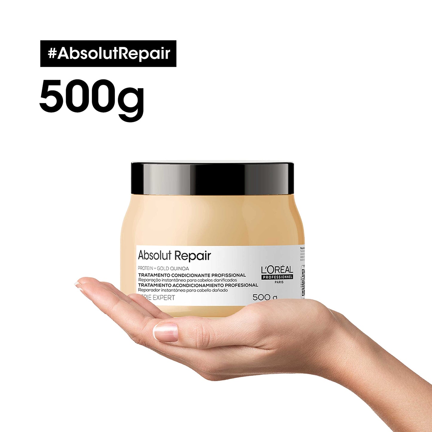 L'Oréal Professionnel Máscara Capilar Absolut Repair, Tratamento Capilar Proteico Para Nutrição Profunda, Hidrata, Repara Danos e Acrescenta Brilho, Para Cabelos Secos e Danificados, 500g