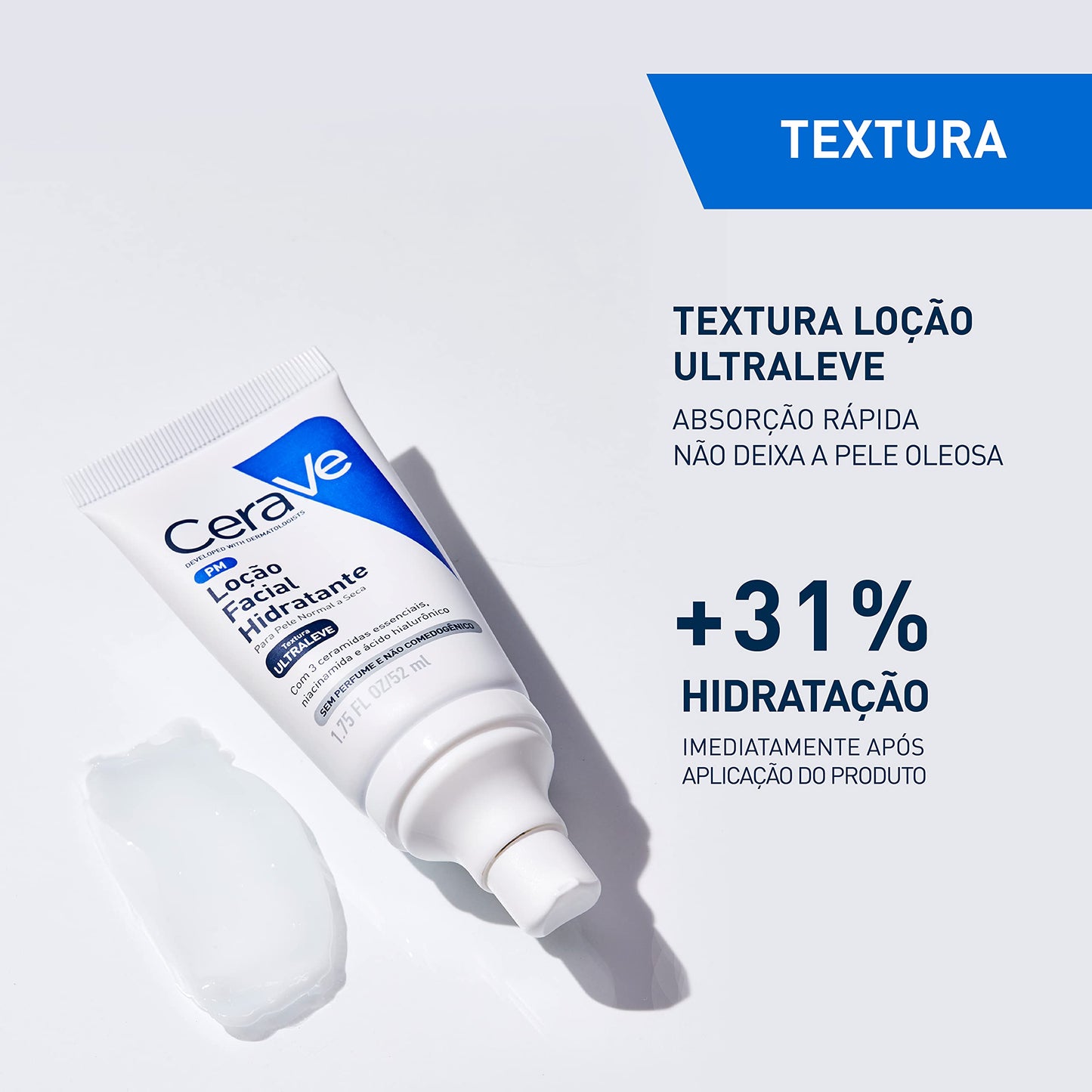 CeraVe, Loção Hidratante para o rosto, com Ácido Hialurônico, Niacinamida, Textura ultra fluida, 52ml