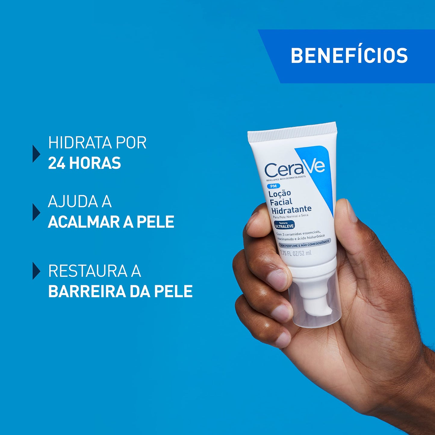 CeraVe, Loção Hidratante para o rosto, com Ácido Hialurônico, Niacinamida, Textura ultra fluida, 52ml