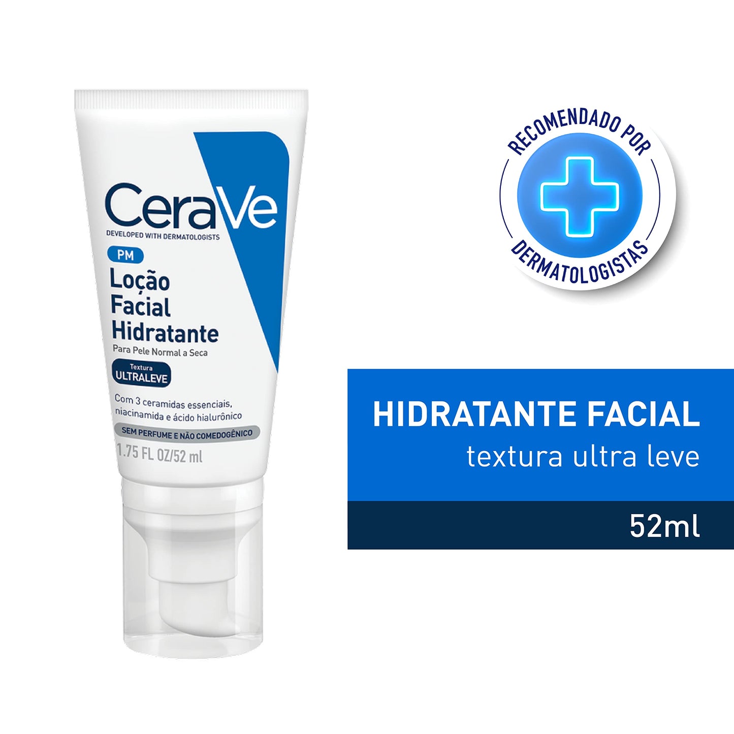 CeraVe, Loção Hidratante para o rosto, com Ácido Hialurônico, Niacinamida, Textura ultra fluida, 52ml