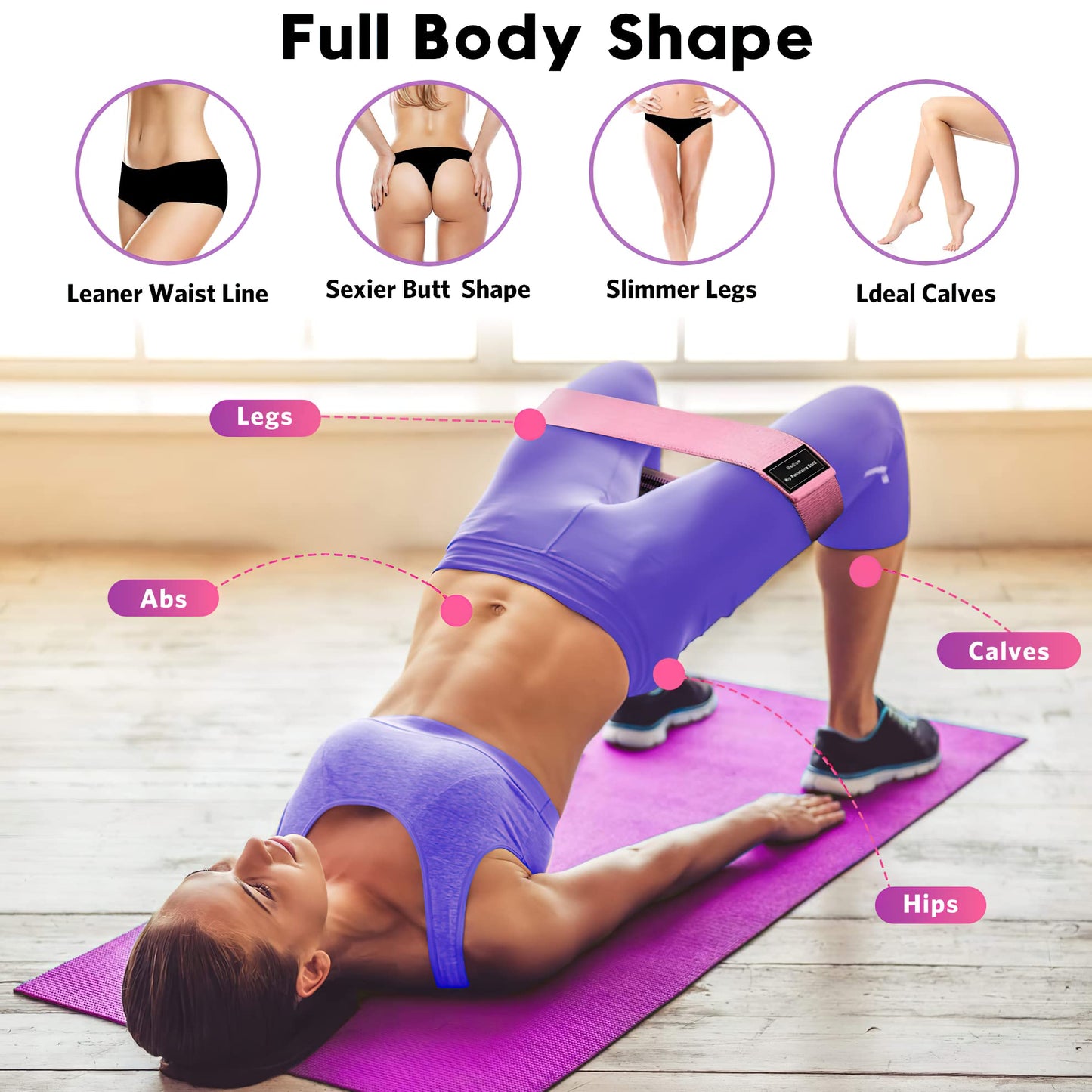 Bandas de resistência, faixas de exercício físico, tiras de ioga para mulheres e homens, 5 conjuntos de faixas elásticas para pernas de bumbum, faixas flexíveis de pilates