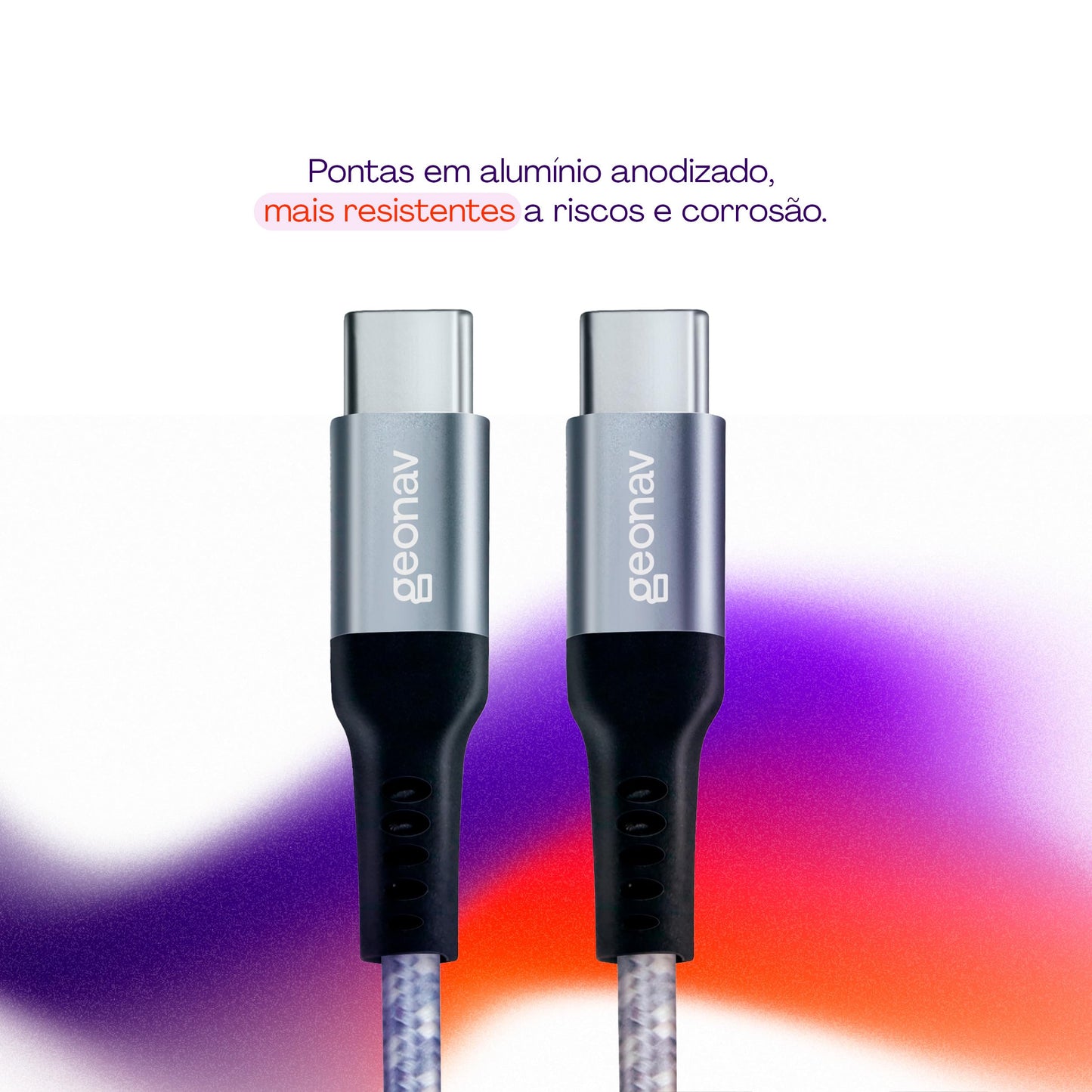 Geonav Cabo USB-C (tipo C) para USB-C (tipo C), 1,5 metros, nylon trançado, UCC04, Cinza/Branco